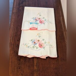 Embroidered Floral Pillow  Cases . Standard Scalloped Edges. Never Used.